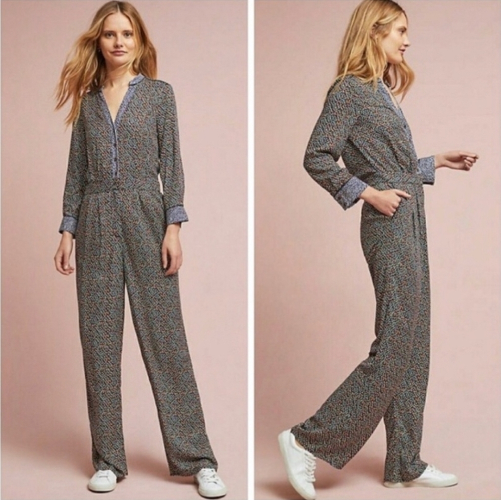 ❤️ NWOT! ANTHROPOLOGIE ETT:TWA CHRISTINE SILKEN STRAIGHT LEG JUMPSUIT, 2